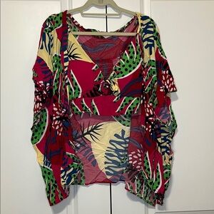 Vibrant Multicolor Tropical Crop Too & Shawl Set